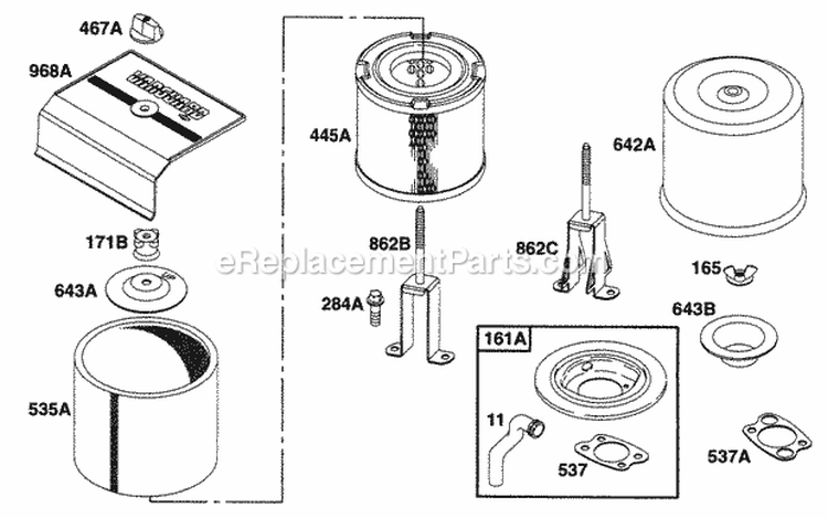 Page B Diagram and Parts List for 290447-0041-01  Briggs and Stratton Engine